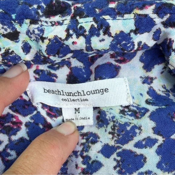 BeachLunchLounge Blue Print Viscose Tunic Shirt Dress Size M coastal beach chic - Picture 6 of 7
